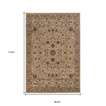 7' X 10' Ivory And Green Oriental Area Rug-2
